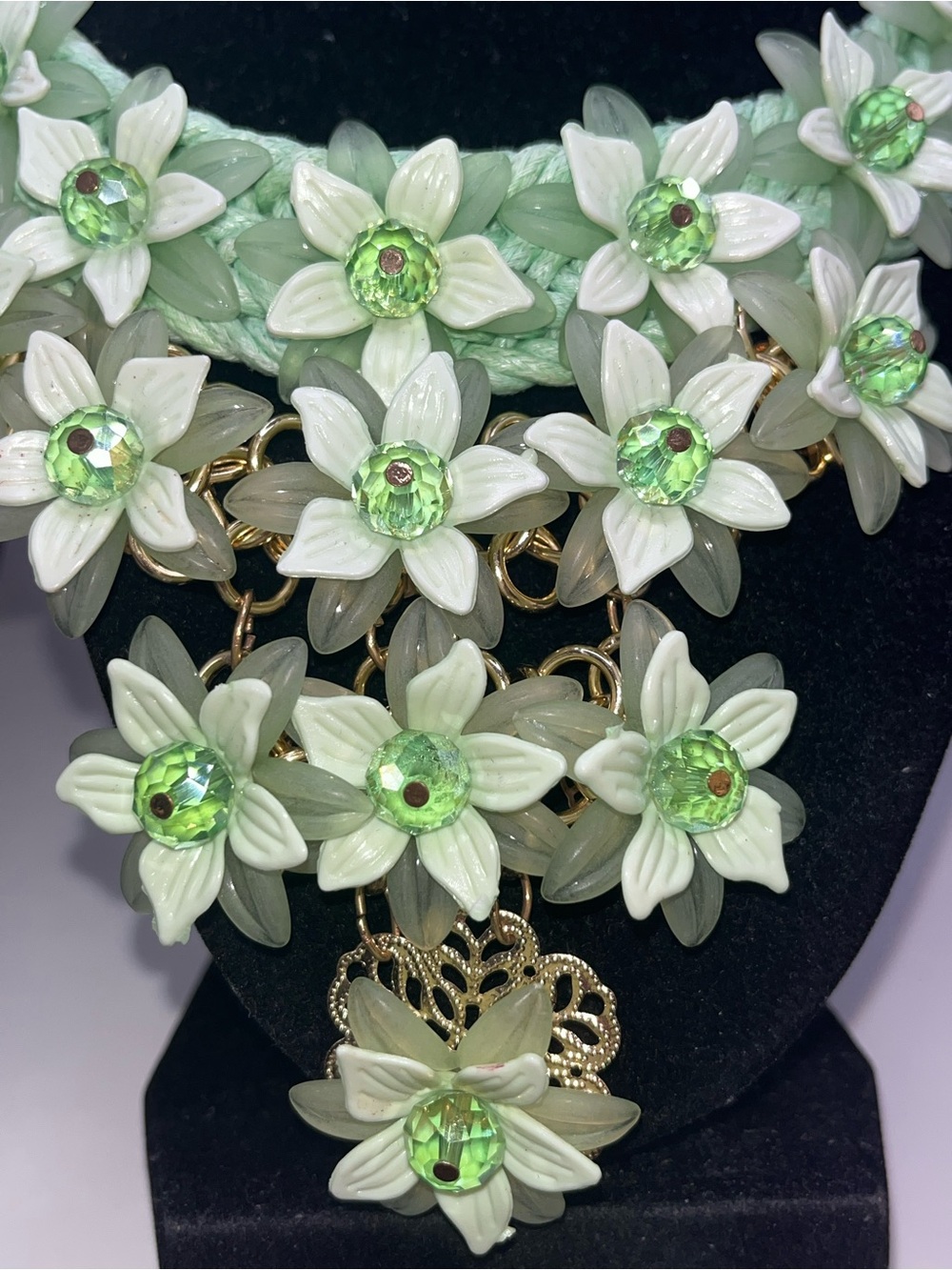 Green Chroma, Green Glass and Green AB stones Bib statement necklace - Picture 9 of 15